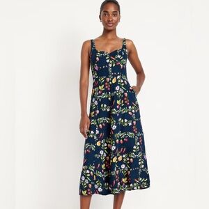 NWOT Old Navy Fit & Flare Linen-Blend Midi Dress with Pockets